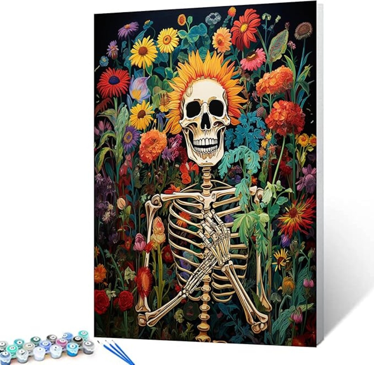 Day of The Dead Paint by Numbers for Adults Beginner Graffitic Human Skeleton DIY Paintings Acrylic Paint Canvas Girls Bedroom Decor Skull Man Painting Kits Flowers Art 16x20 Inch (Frameless )